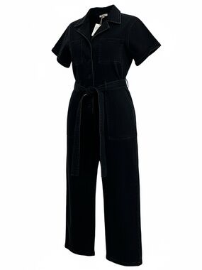 skies are blue dark wash denim button jumpsuit